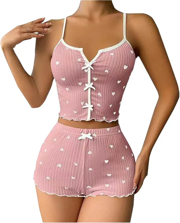 Pink_Satin_Premium_And_Fancy_Design_Camisole_And_Shorts_Set_For_Women