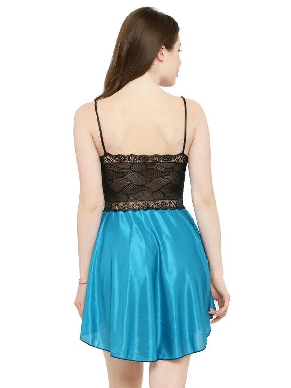 Turquoise_Blue_And_Black_Satin_Premium_And_Fancy_Design_Babydoll_Nightdress_For_Women