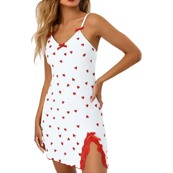White_And_Red_Satin_Premium_And_Fancy_Design_Slip_Dress_For_Women