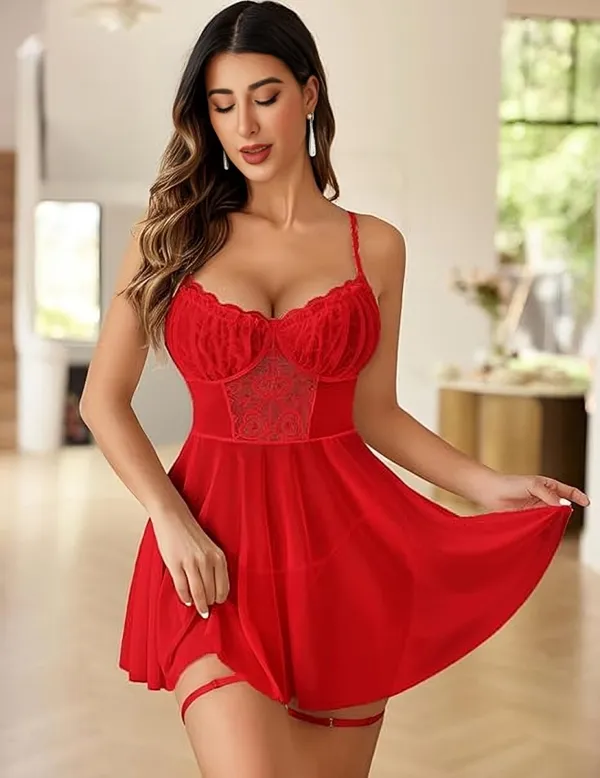 Red_Satin_Premium_And_Fancy_Design_Babydoll_Lingerie_Dress_For_Women
