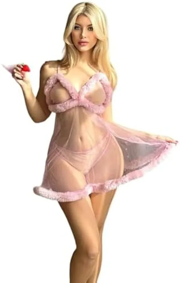 Pink_Satin_Premium_And_Fancy_Design_Babydoll_Lingerie_Set_For_Women