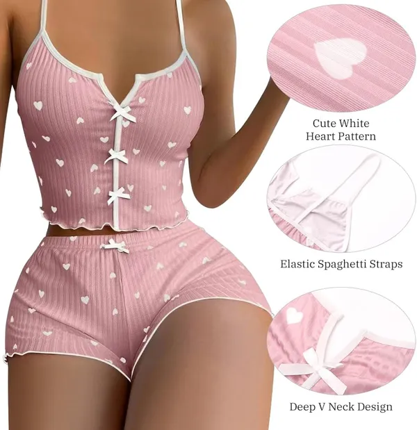 Pink_Satin_Premium_And_Fancy_Design_Camisole_And_Shorts_Set_For_Women