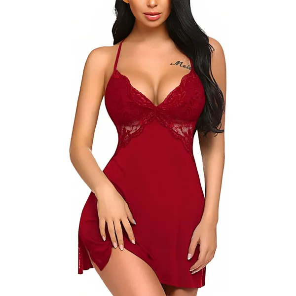 Maroon_Satin_Premium_And_Fancy_Design_Babydoll_Nightwear_Set_For_Women