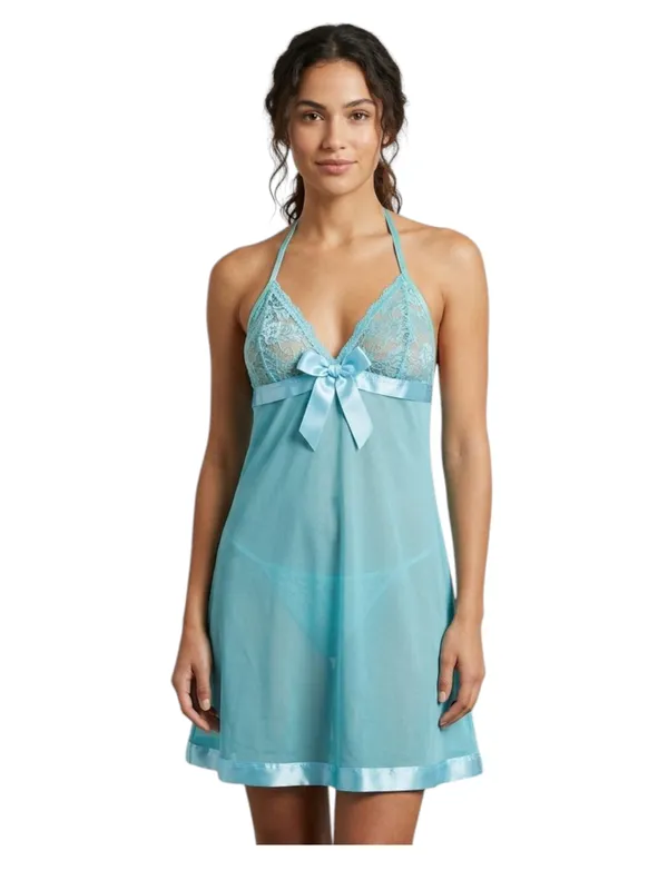 Turquoise_Satin_Premium_And_Fancy_Design_Babydoll_Nightwear_For_Women
