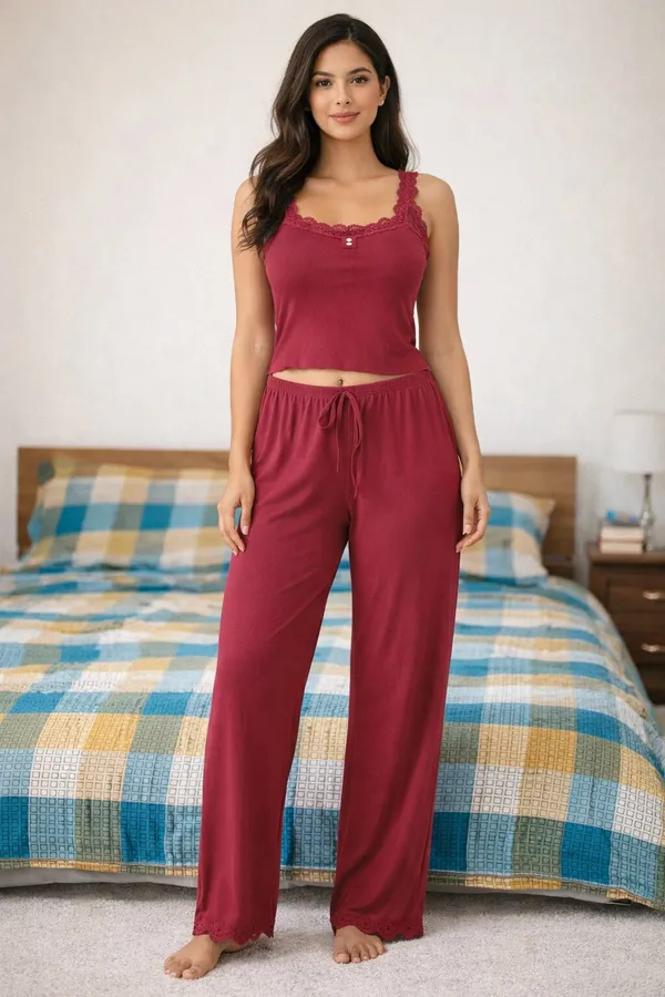 Maroon_Satin_Premium_And_Fancy_Design_Sleepwear_Set_For_Women