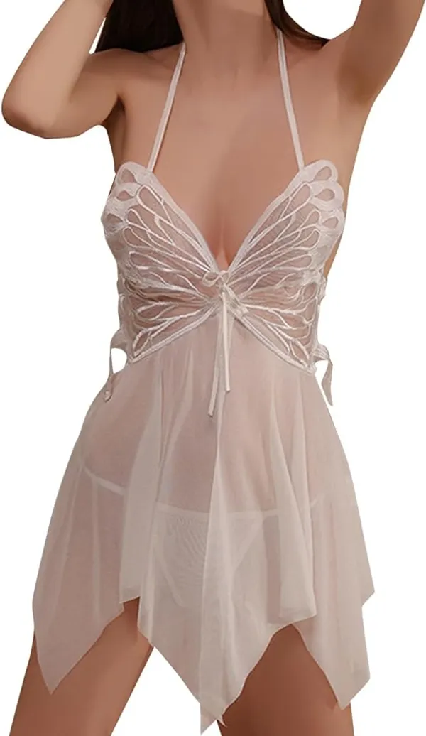 White_Satin_Premium_And_Fancy_Design_Babydoll_Lingerie_Dress_For_Women