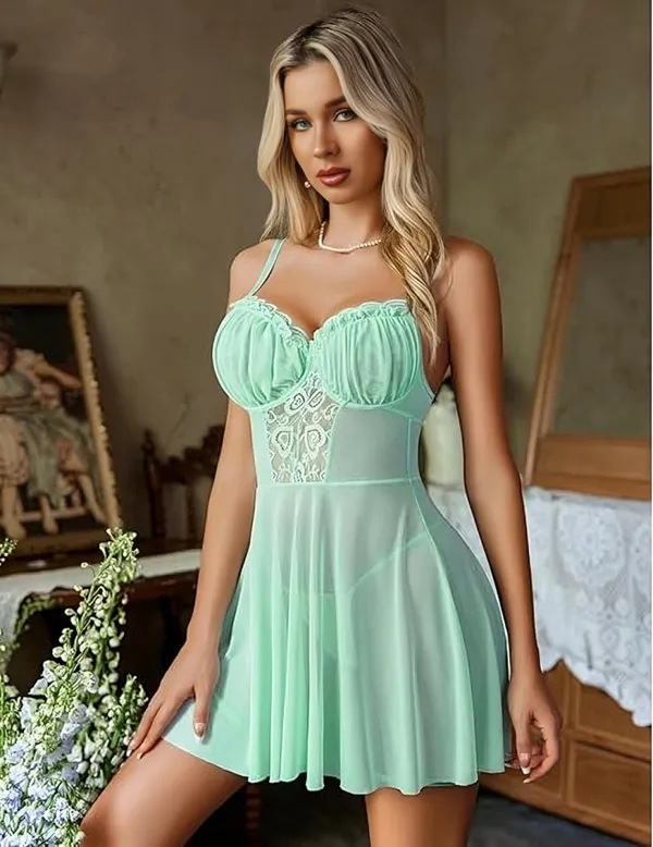 Mint_Green_Satin_Premium_And_Fancy_Design_Babydoll_Dress_For_Women