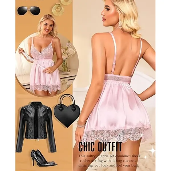 Pink_Satin_Premium_And_Fancy_Design_Babydoll_Lingerie_Set_For_Women