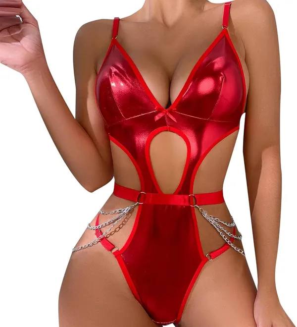 Red_Satin_Premium_And_Fancy_Design_One-Piece_Bodysuit_For_Women