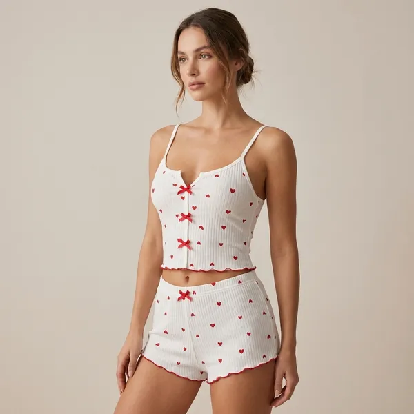 White_Satin_Premium_And_Fancy_Design_Cami_Top_And_Shorts_Set_For_Women