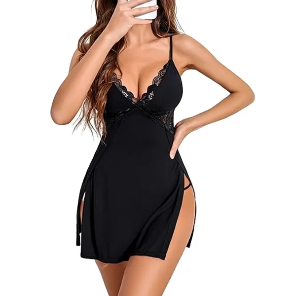 Black_Satin_Premium_And_Fancy_Design_Slip_Nightdress_For_Women