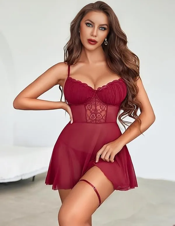 Maroon_Satin_Premium_And_Fancy_Design_Babydoll_Lingerie_Set_For_Women