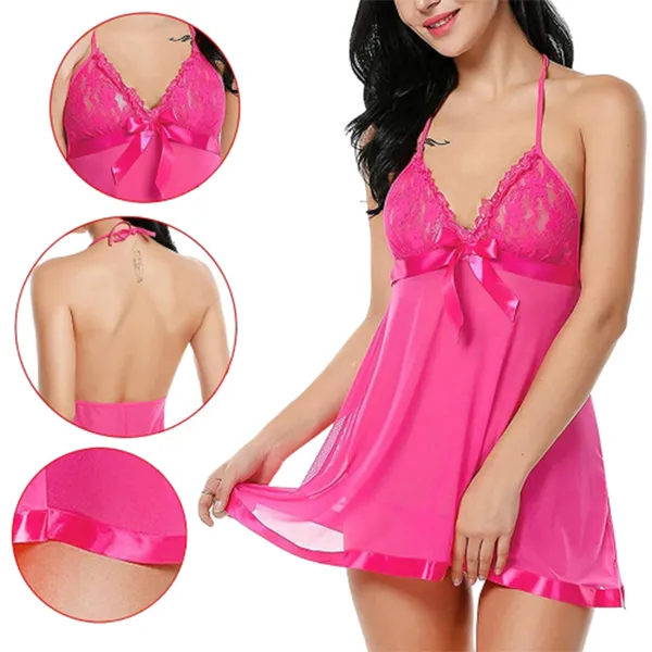 Hot_Pink_Satin_Premium_And_Fancy_Design_Babydoll_Dress_For_Women