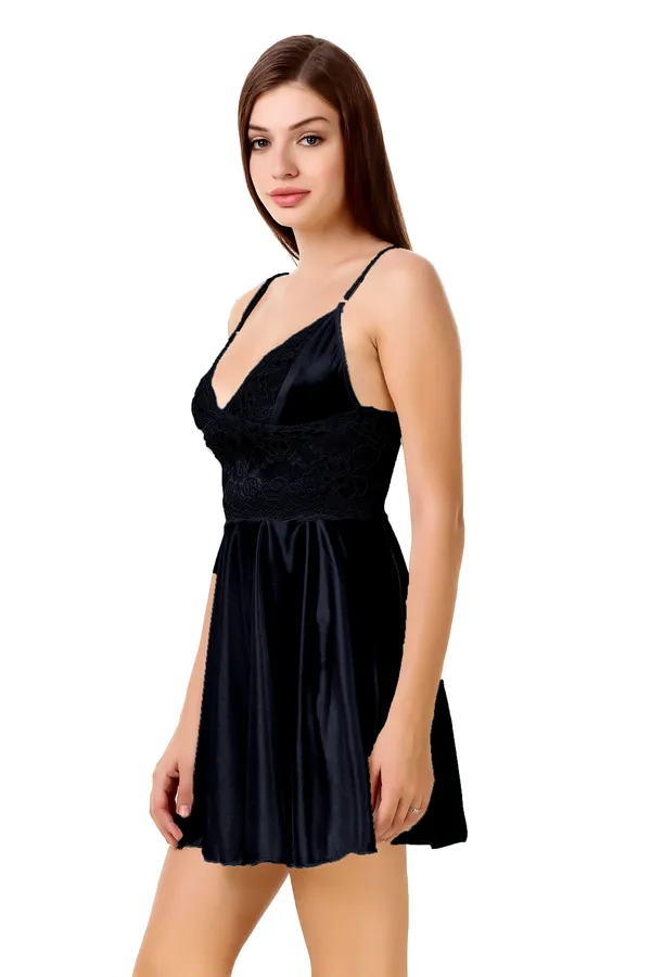 Black_Satin_Premium_And_Fancy_Design_Babydoll_Dress_For_Women