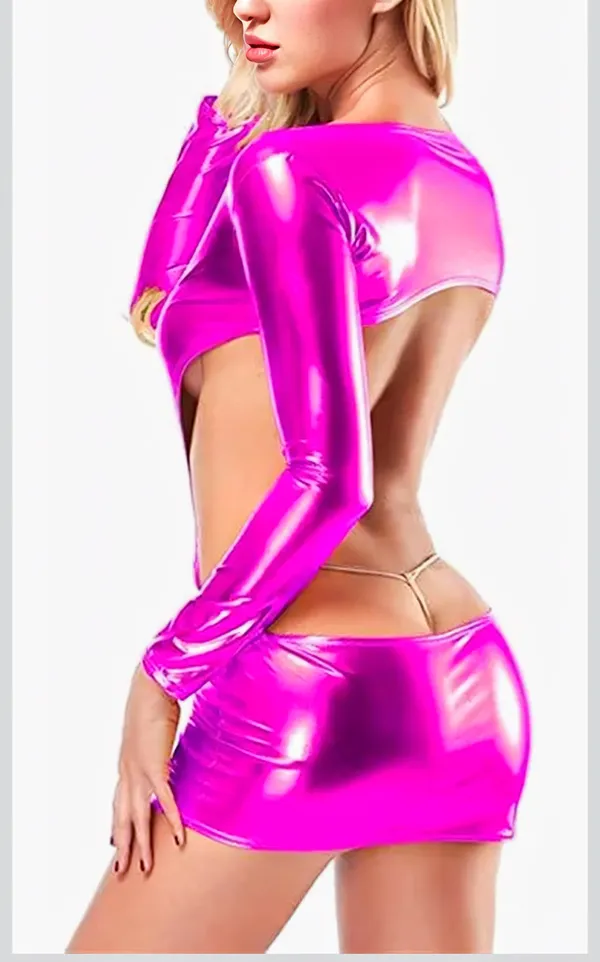 Hot_Pink_Satin_Premium_And_Fancy_Design_Mini_Dress_For_Women