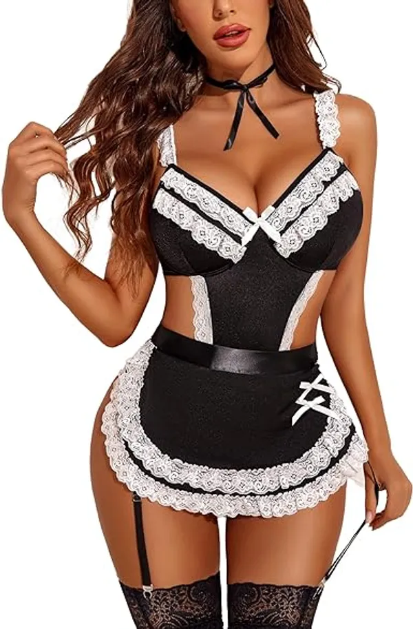 Black_And_White_Satin_Premium_And_Fancy_Design_Lingerie_Costume_Set_For_Women