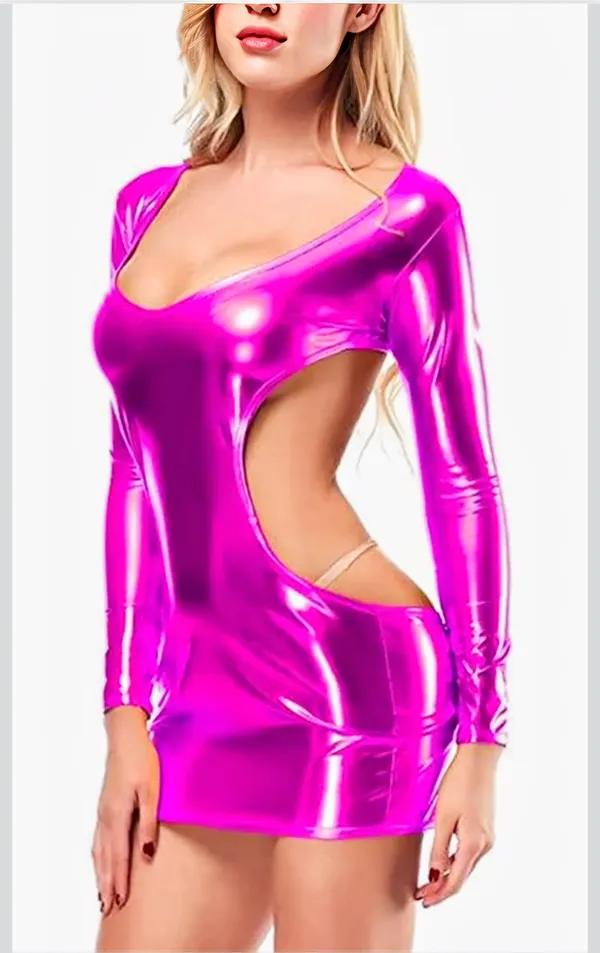 Hot_Pink_Satin_Premium_And_Fancy_Design_Mini_Dress_For_Women