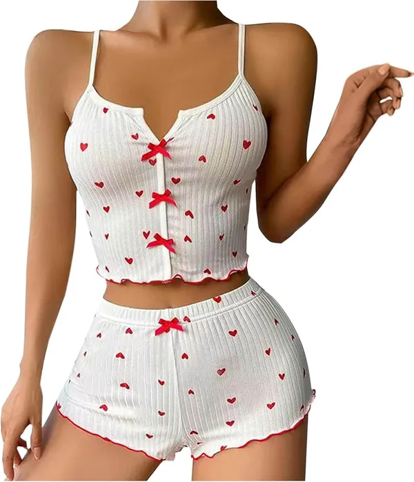 White_Satin_Premium_And_Fancy_Design_Cami_Top_And_Shorts_Set_For_Women