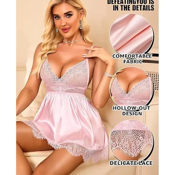 Pink_Satin_Premium_And_Fancy_Design_Babydoll_Lingerie_Set_For_Women
