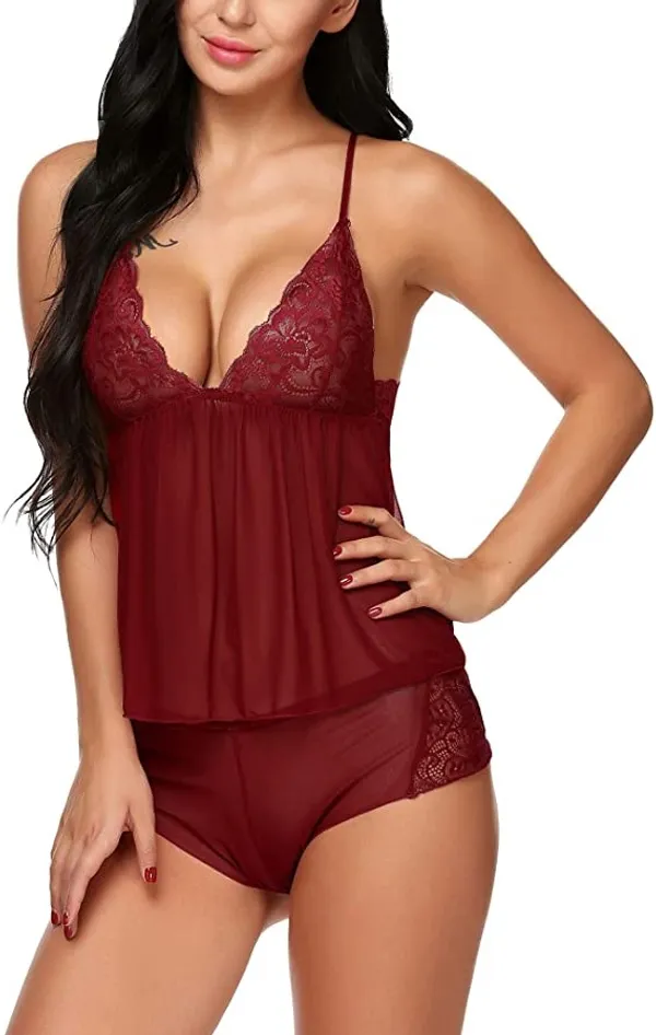 Maroon_Satin_Premium_And_Fancy_Design_Babydoll_Lingerie_Set_For_Women
