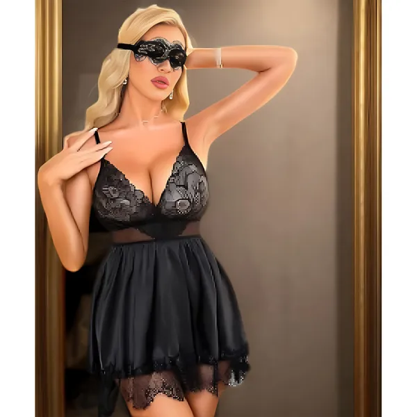 Black_Satin_Premium_And_Fancy_Design_Babydoll_Lingerie_Set_For_Women