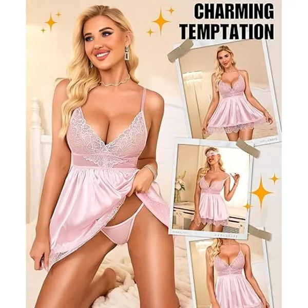 Pink_Satin_Premium_And_Fancy_Design_Babydoll_Lingerie_Set_For_Women