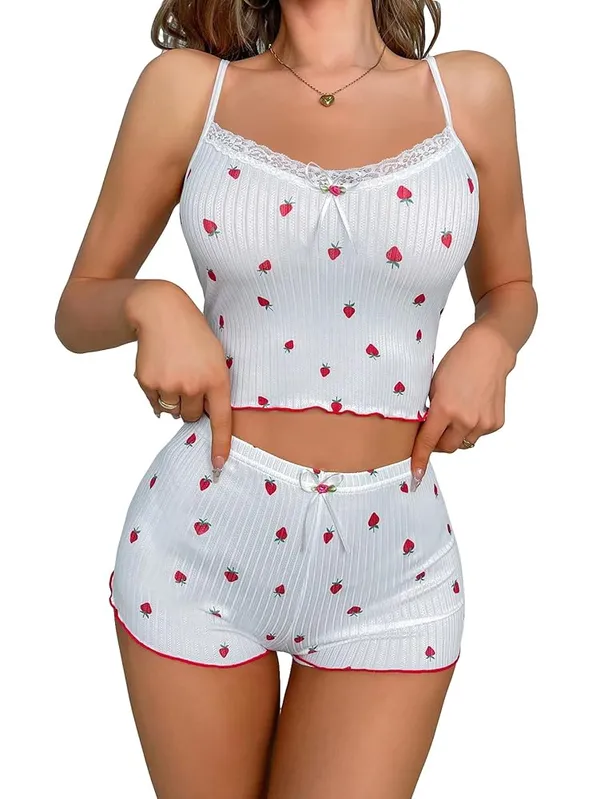 White_Satin_Premium_And_Fancy_Design_Cami_Top_And_Shorts_Set_For_Women