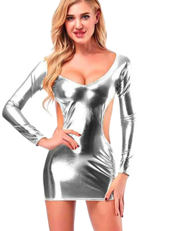 Metallic_Silver_Satin_Premium_And_Fancy_Design_Bodycon_Dress_For_Women