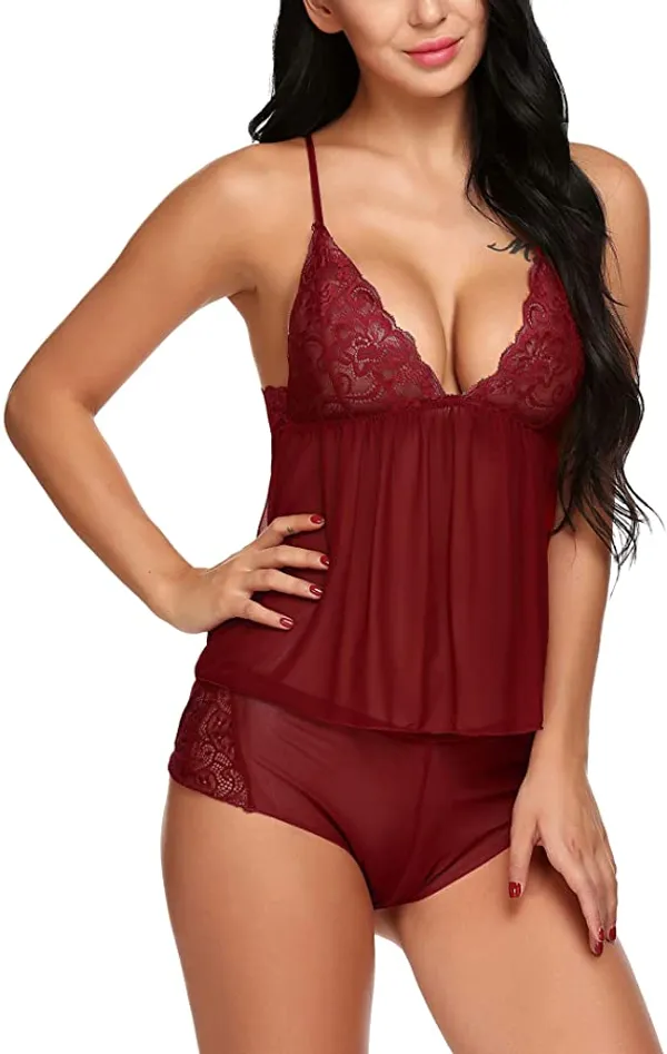 Maroon_Satin_Premium_And_Fancy_Design_Babydoll_Lingerie_Set_For_Women