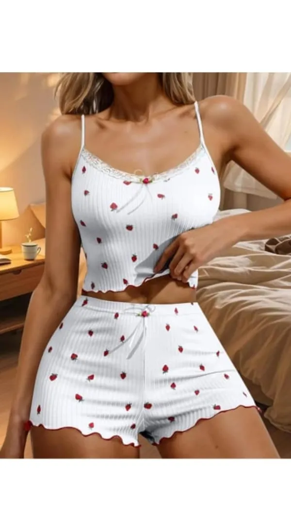 White_Satin_Premium_And_Fancy_Design_Cami_Top_And_Shorts_Set_For_Women