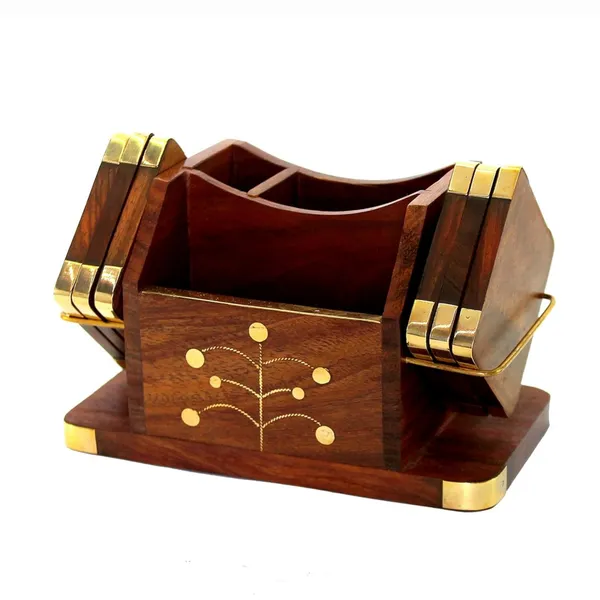 Sheesham_Wood_Brass_Inlay_Floral_Multi-Compartment_Pen_Holder