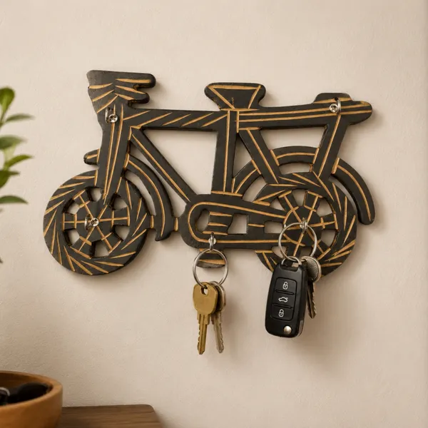 Acacia_Wood_Bicycle_Silhouette_Wall_Mounted_Key_Holder_5_Hooks_-_Pack_of_2