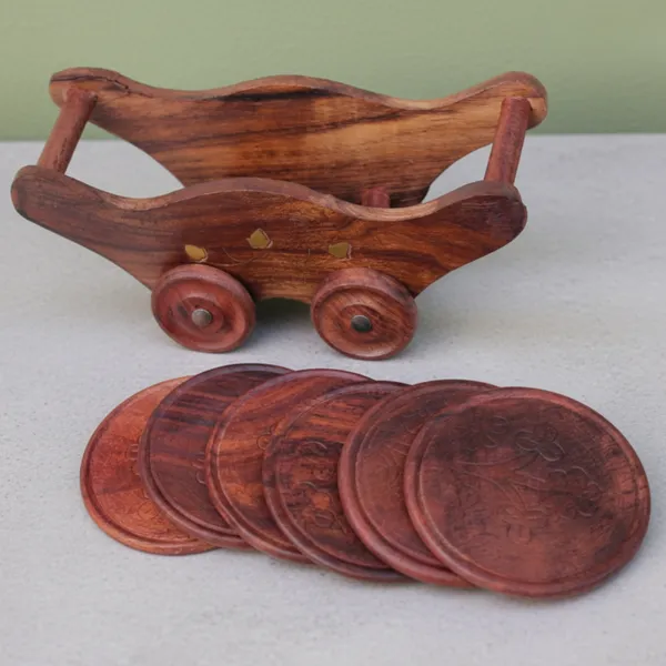 Sheesham_Wood_Cart_Holder_Floral_Brass_Inlay_Coaster_Set_Of_6