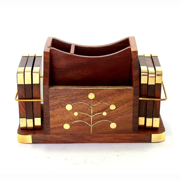 Sheesham_Wood_Brass_Inlay_Floral_Multi-Compartment_Pen_Holder