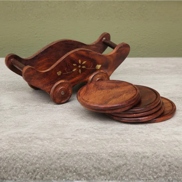 Sheesham_Wood_Cart_Holder_Floral_Brass_Inlay_Coaster_Set_Of_6