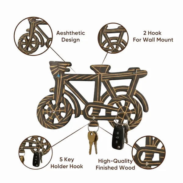 Acacia_Wood_Bicycle_Silhouette_Wall_Mounted_Key_Holder_5_Hooks_-_Pack_of_2