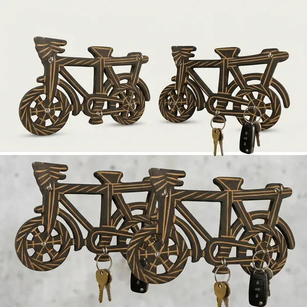 Acacia_Wood_Bicycle_Silhouette_Wall_Mounted_Key_Holder_5_Hooks_-_Pack_of_2