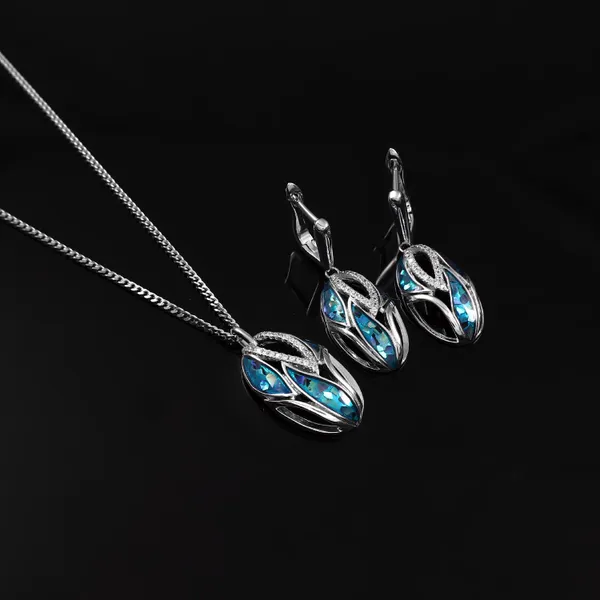 Blue_Opal_Sterling_Silver_Jewelry_Set_Pendant_Necklace_&_Earrings_For_Women