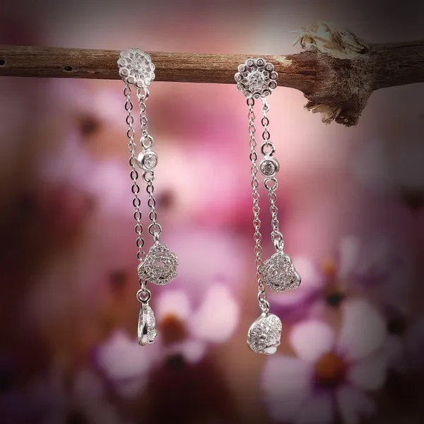 925_Sterling_Silver_Butterfly_&_Bird_Disc_Pave_Dual-Chain_Dangle_Earrings
