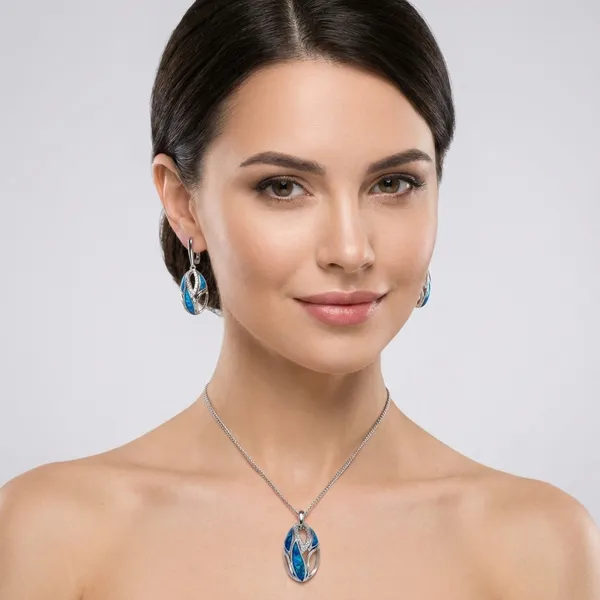 Blue_Opal_Sterling_Silver_Jewelry_Set_Pendant_Necklace_&_Earrings_For_Women