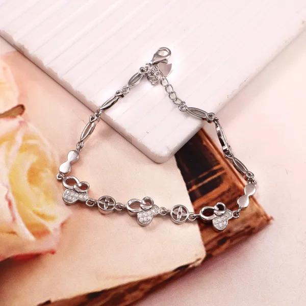 925_Sterling_Silver_Floral_Chain_Bracelet_For_Women_For_Women