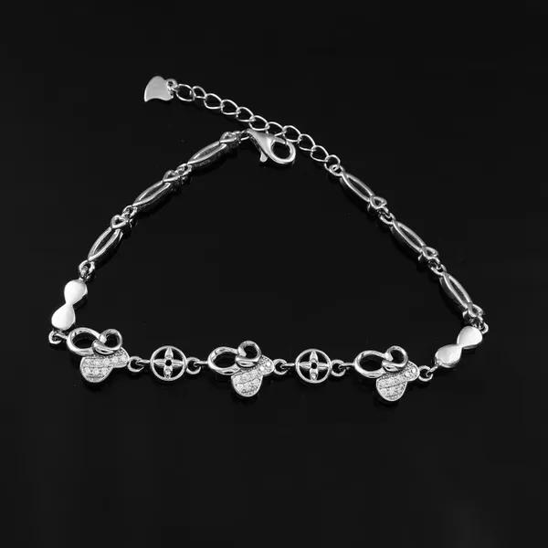 925_Sterling_Silver_Floral_Chain_Bracelet_For_Women_For_Women