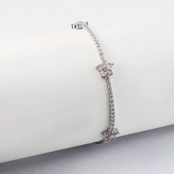 Silver_Pink_Floral_Tennis_Bracelet
