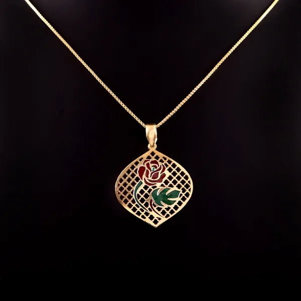 Gold_Plated_Rose_Enamel_Pendant_Necklace_for_Women_|_Floral_Designer_Jewelry