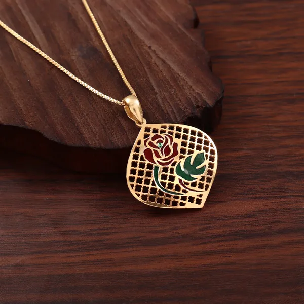 Gold_Plated_Rose_Enamel_Pendant_Necklace_for_Women_|_Floral_Designer_Jewelry