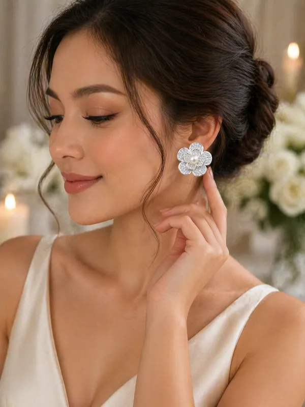 Silver_Toned_Crystal_Flower_Stud_Earrings_with_Pearl_Center
