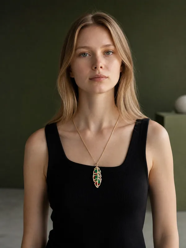 The_Chroma_Leaf_Pendant_Gold_Green_&_Red_Enamel_Leaf_Necklace