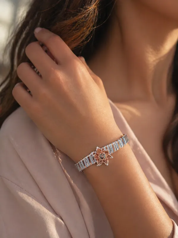 Elegant_Silver_and_Rose_Gold_Tone_Floral_Bracelet_with_Crystal_Accent