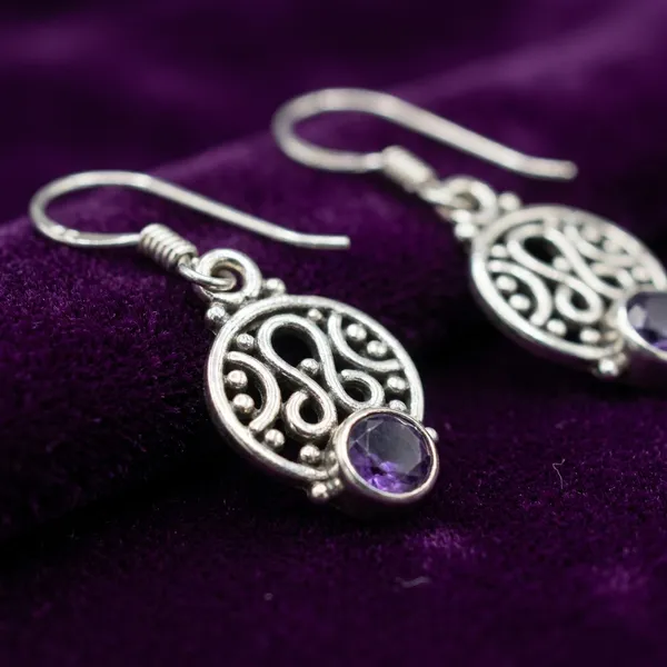 Amethyst_Engraved_Disc_Drop_925_Sterling_Silver_Earrings