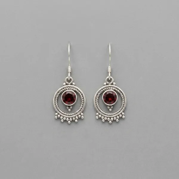 Garnet_Circle_Halo_925_Sterling_Silver_Earrings